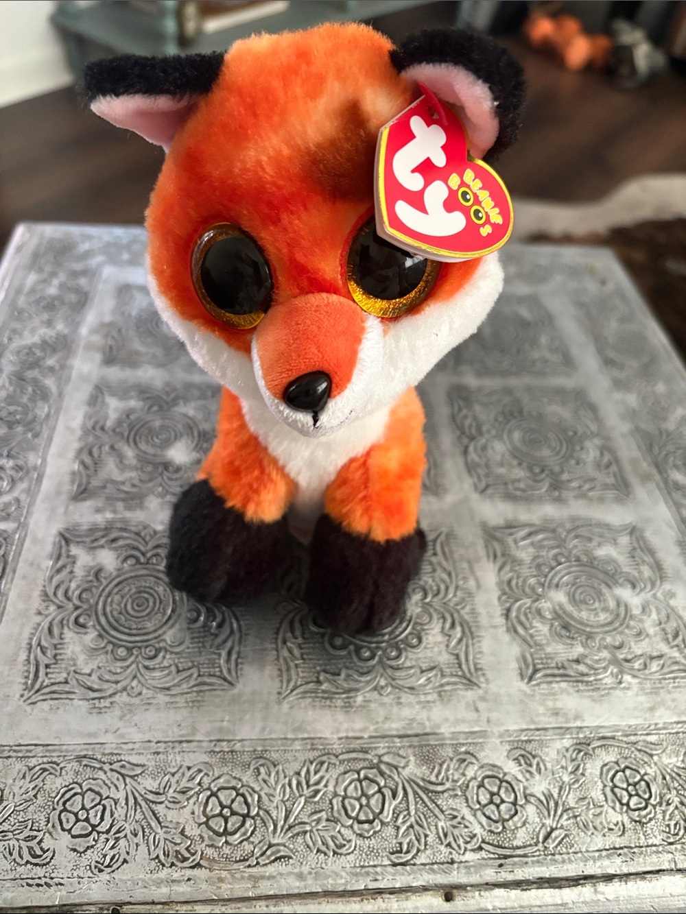 Ty Orange and White Fox Plush with Black Accents